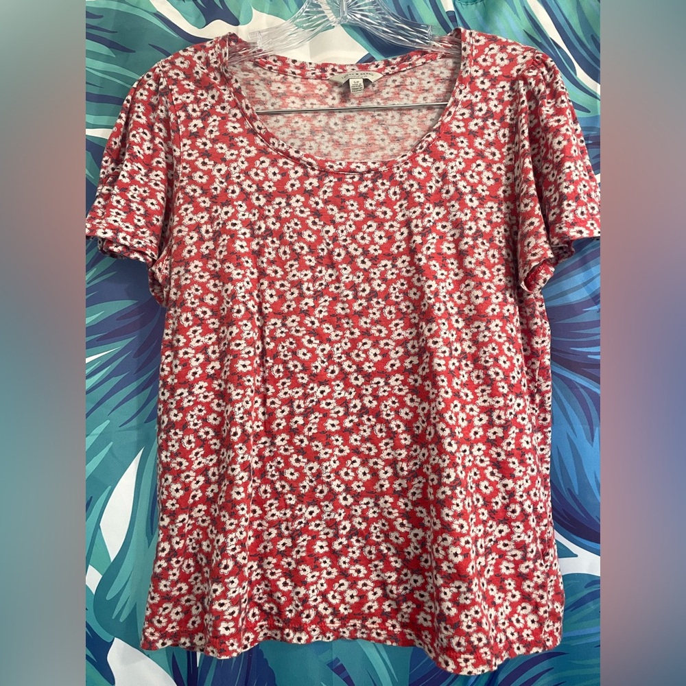 Lucky Brand Red Floral Short Sleeve Top